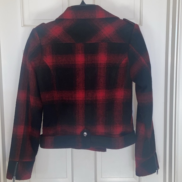 American Rag Red Black Buffalo Plaid Wool Moto Jacket - Picture 5 of 14